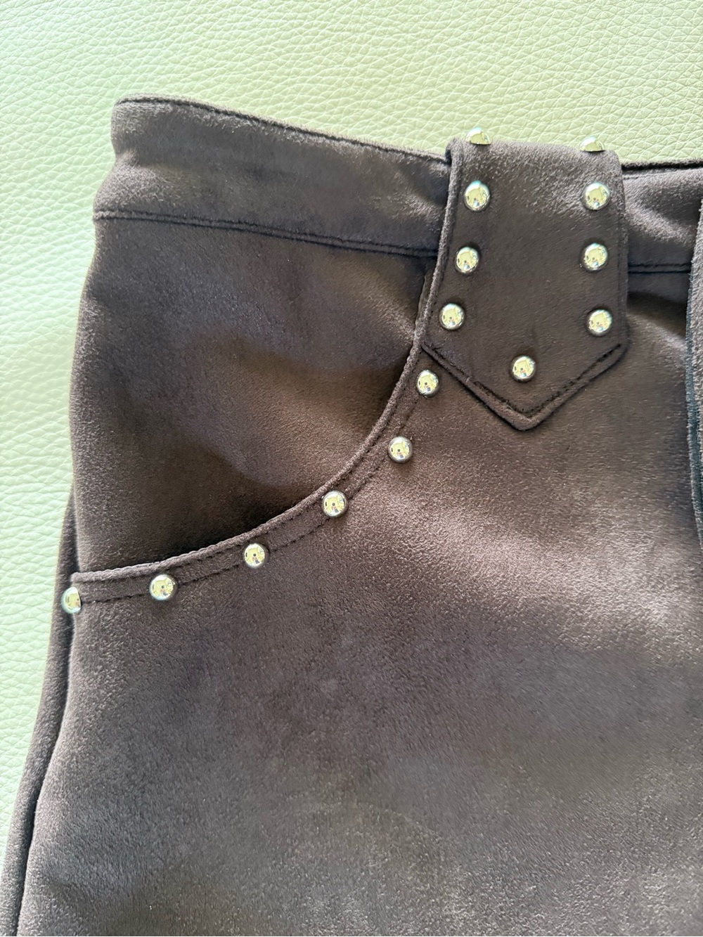 Vigoss Dark Brown Studded Suede Vest & Lace-Up Shorts Set NEW With Tags - Picture 8 of 11